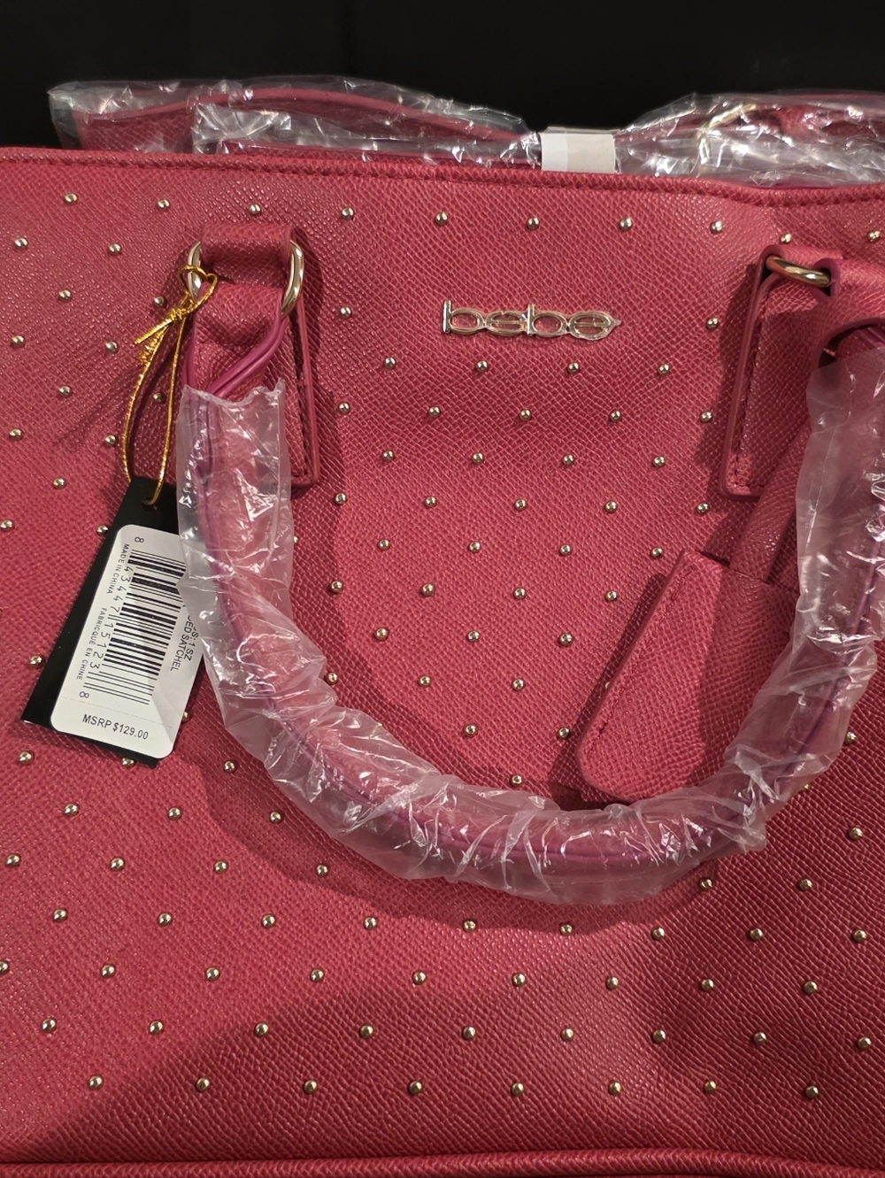 bebe Hot Pink Studded Satchel with Gold-Tone Hardware